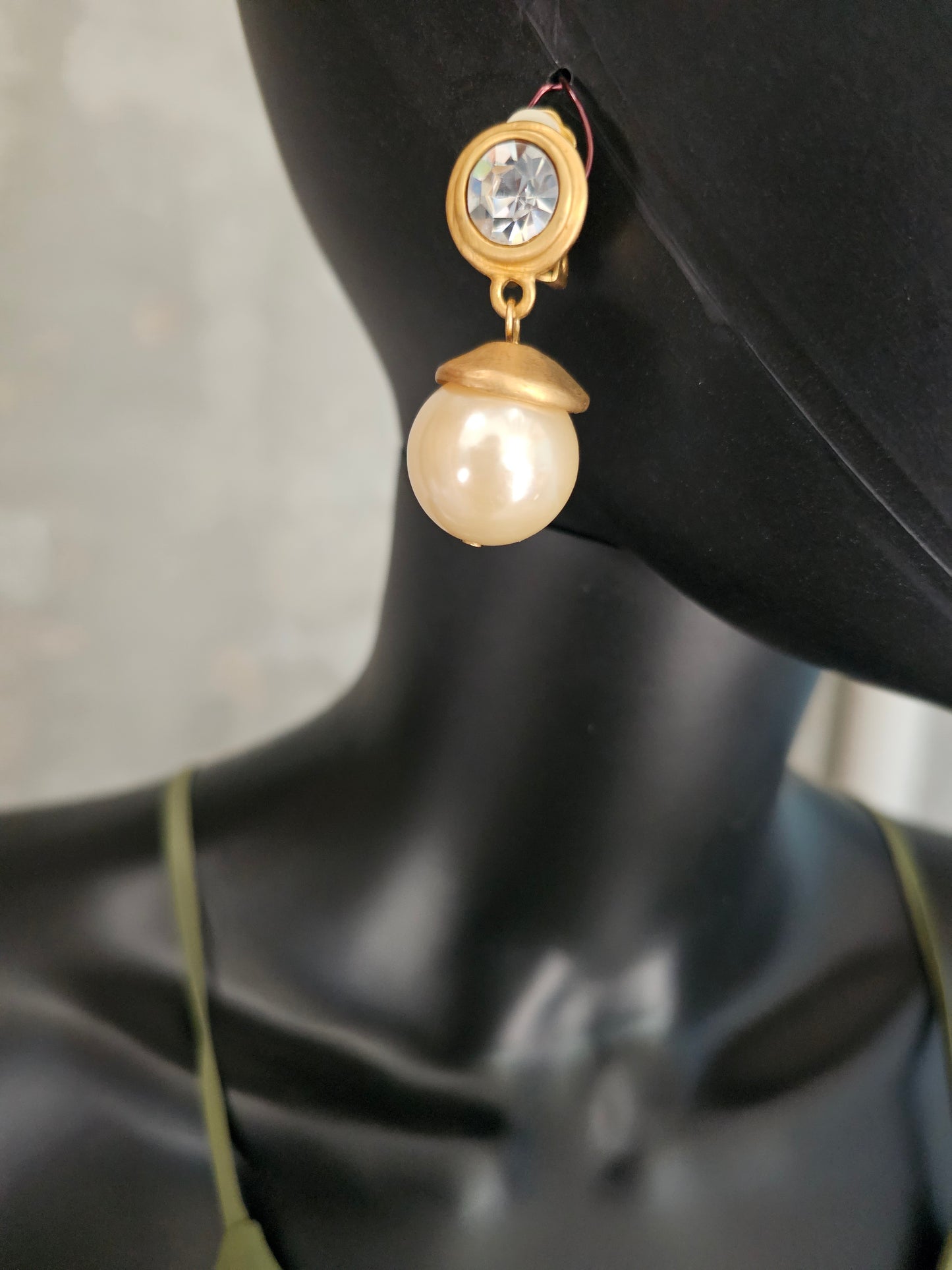 Vintage Gold Pearl Drop Earrings - Clip