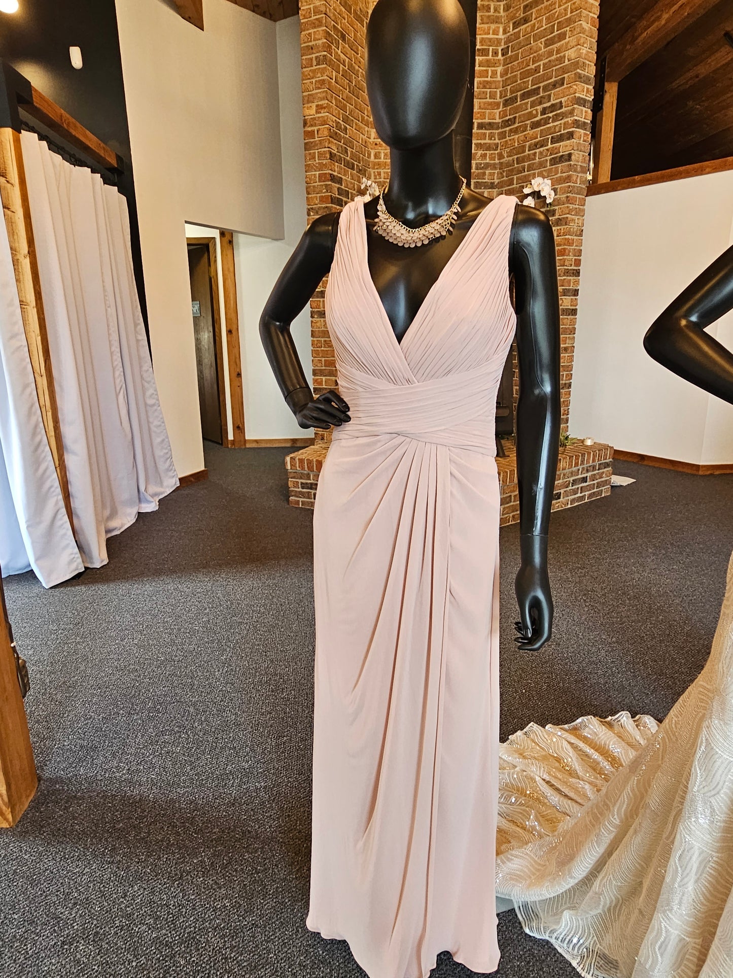 Crinkle Chiffon Buff Full Length Formal Gown - Watters