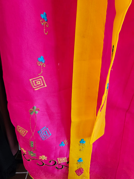 Pink and Yellow Hanfu Dress Embroidered