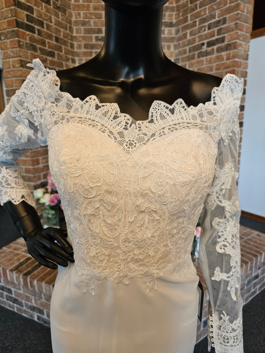 Fitted Lace Bodice Off Shoulder Wedding Gown