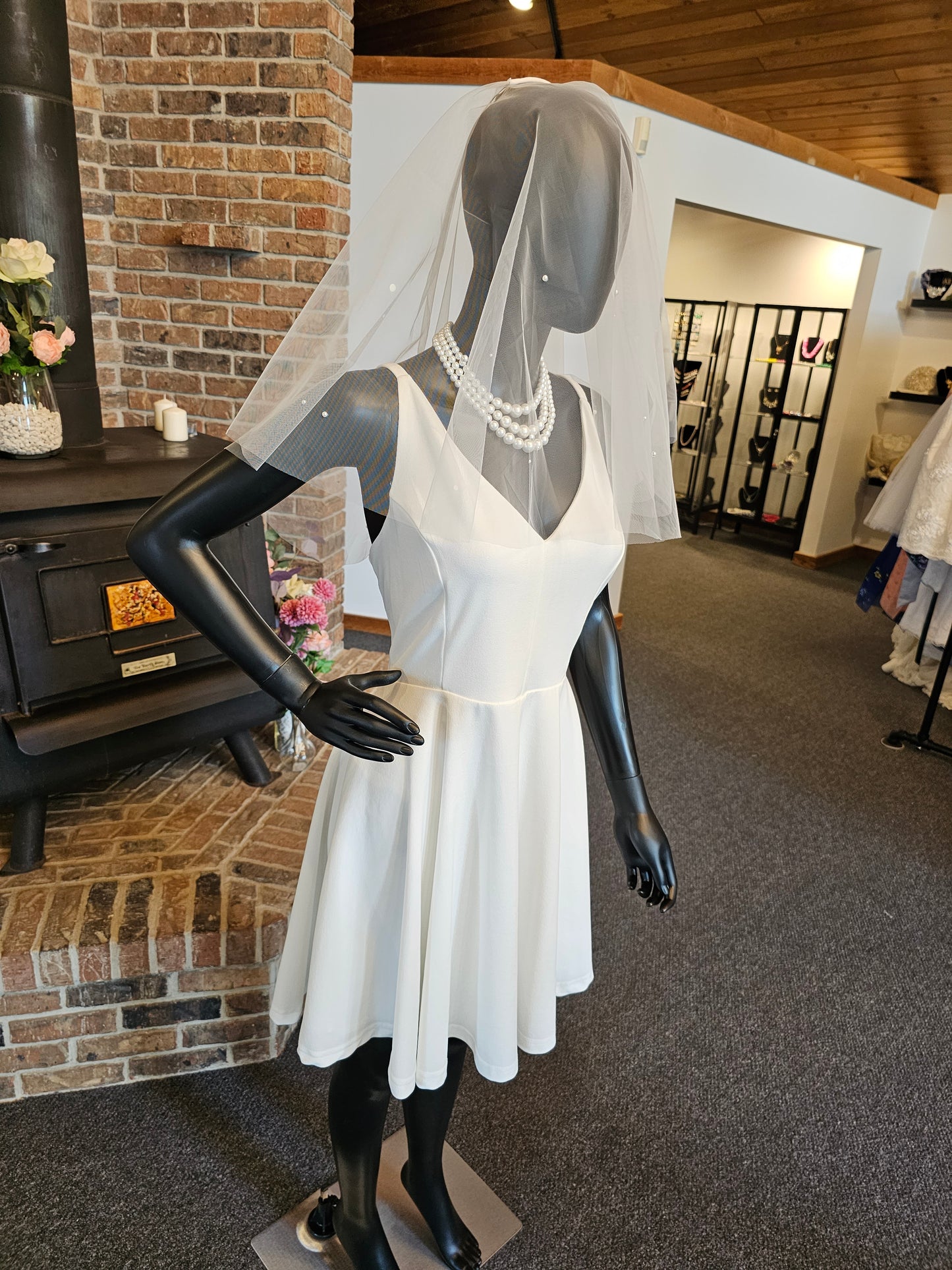 White Apricot Lane V-Neck Bridal Party Dress