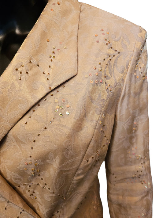 Gold Sequin Tea Length Formal Dress W/Jacket - Alex Evenings