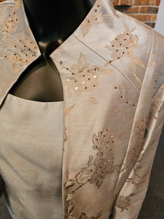 Blue/Silver Jacquard Formal Dress W/ Jacket