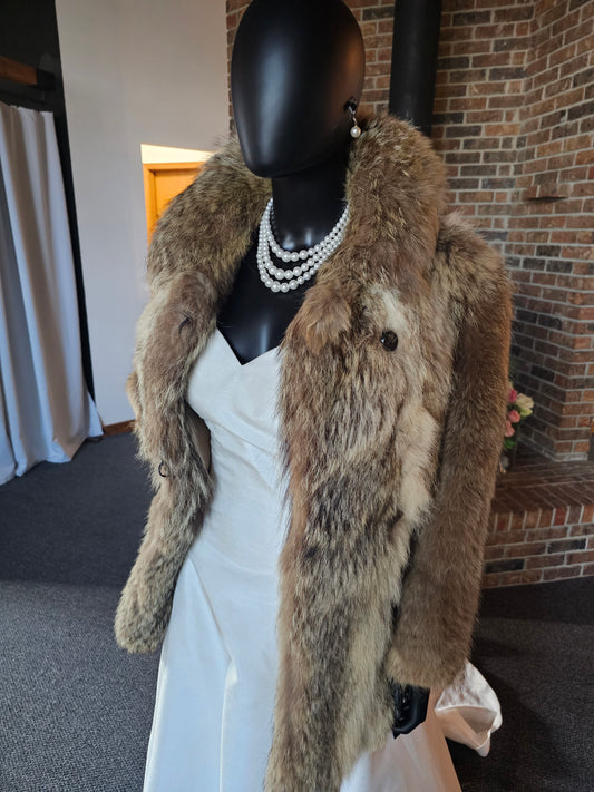 Short Genuine Wolf Fur Collared Jacket