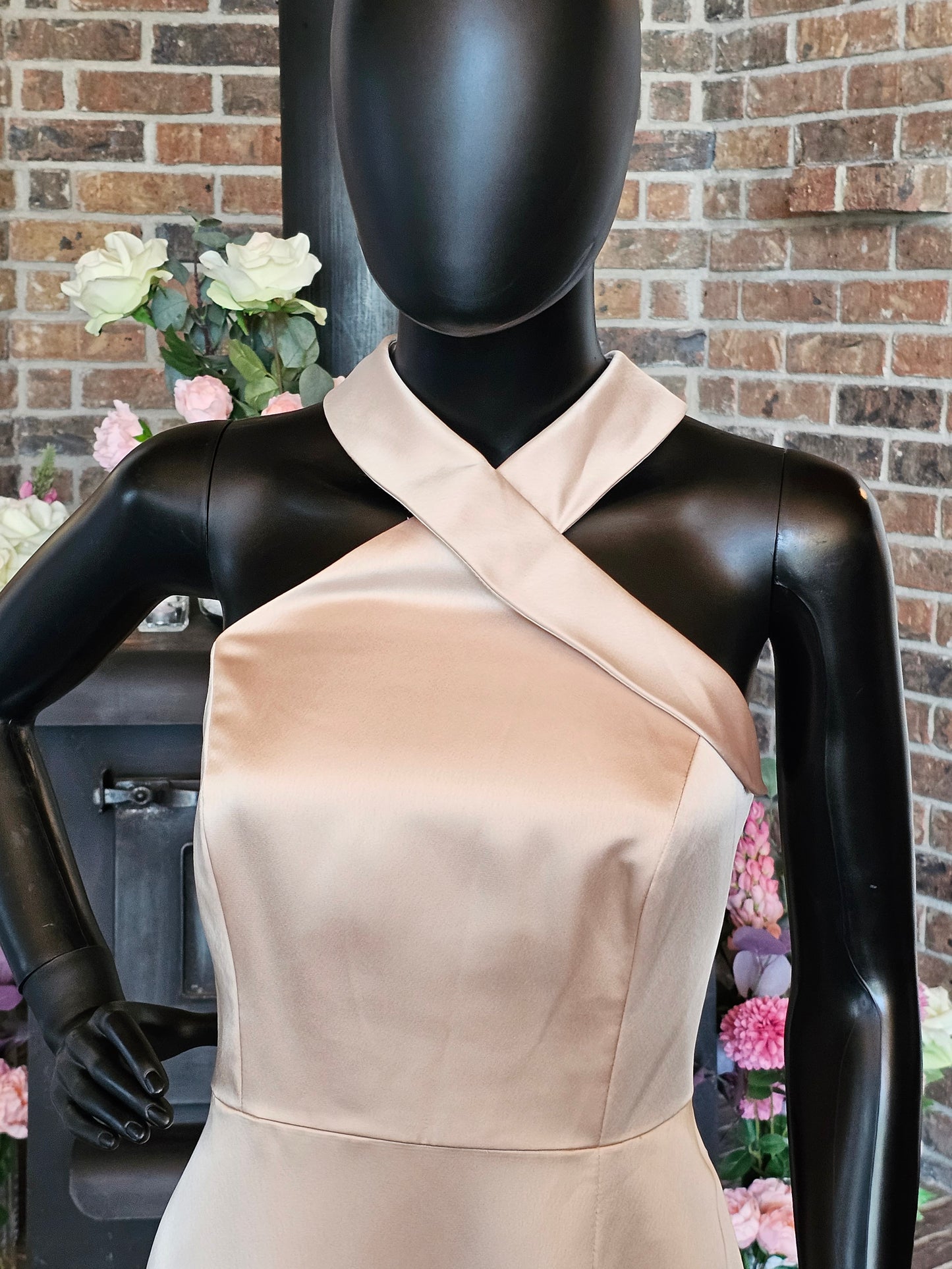 Dessy Champagne Lux Charmeuse Full Length Formal Gown