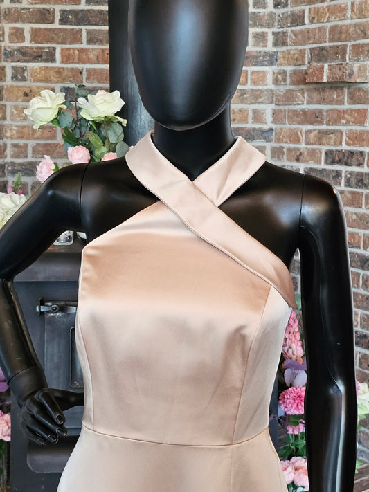 Dessy Champagne Lux Charmeuse Full Length Formal Gown