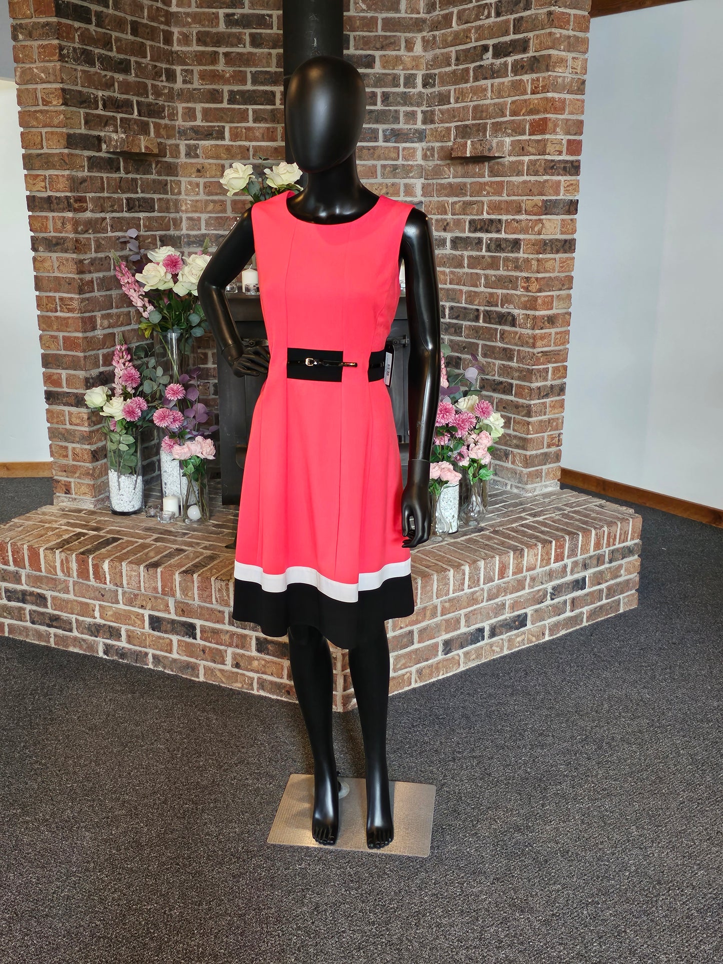 Pink/Black Color Block Belted Shift Dress