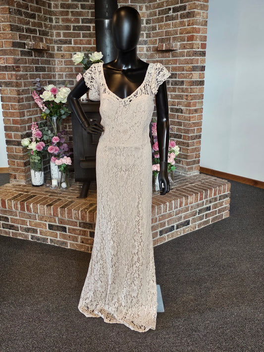 Cashmere Lace Flutter Sleeve Full Length Formal Gown - Hayley Paige
