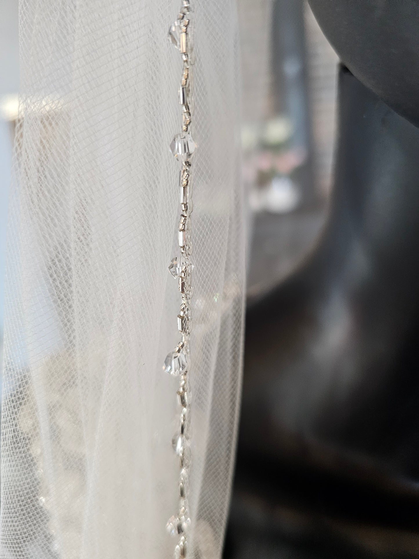 Cathedral Length Single Layer Crystal Edged Veil