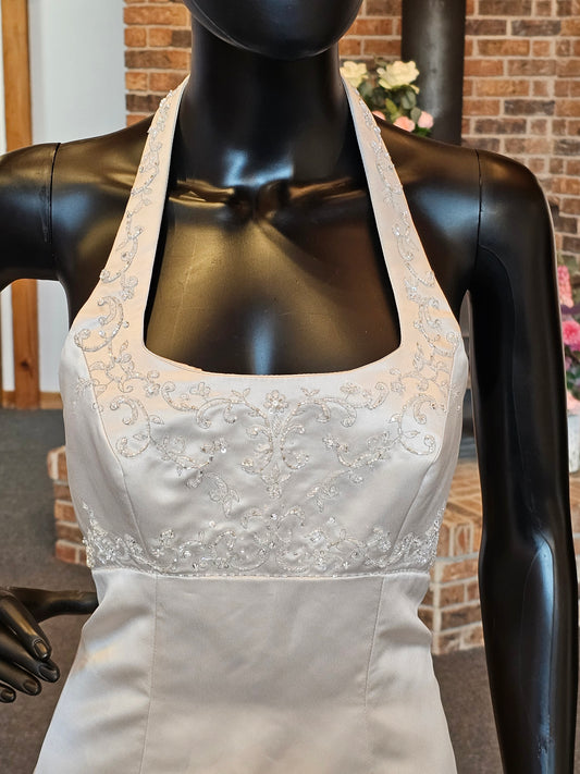 Oyster Satin Empire Halter Wedding Gown