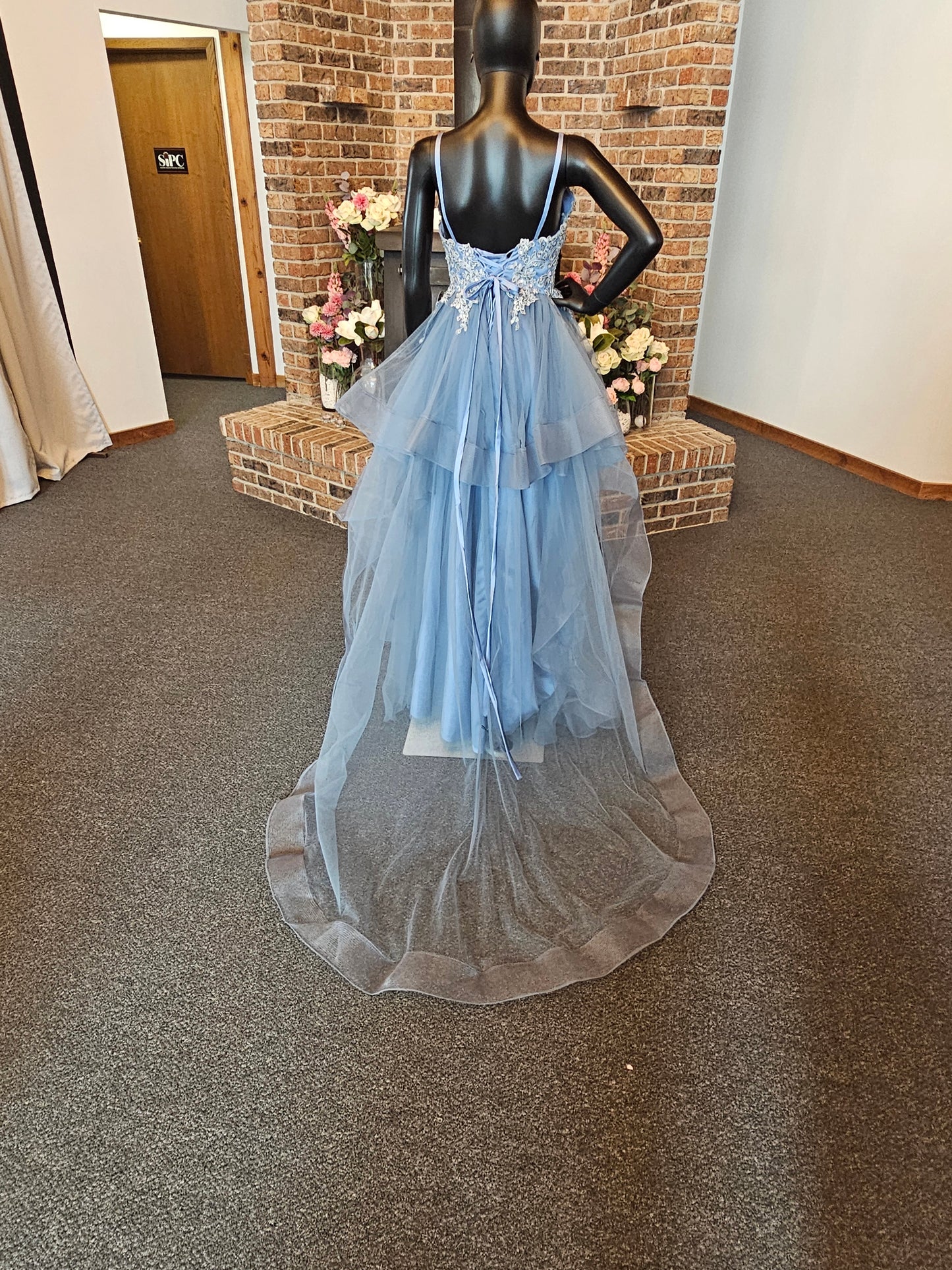 Blue Lace Tulle Layered Formal Gown / Prom / Party Dress
