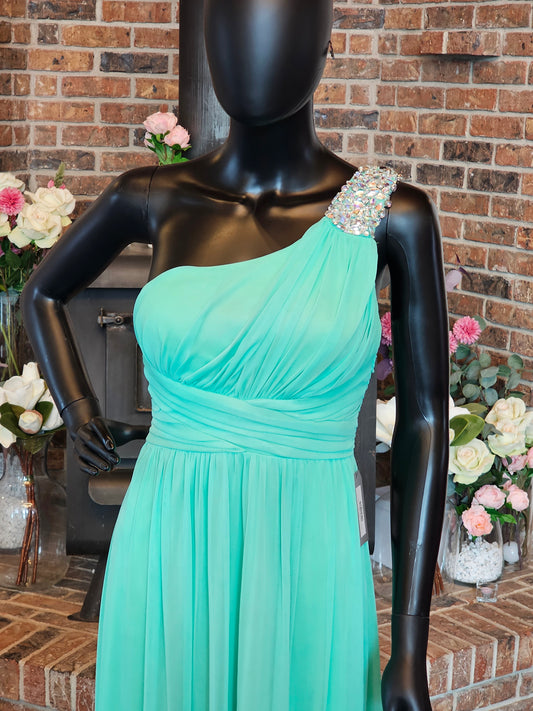 Mint One Shoulder Prom Dress