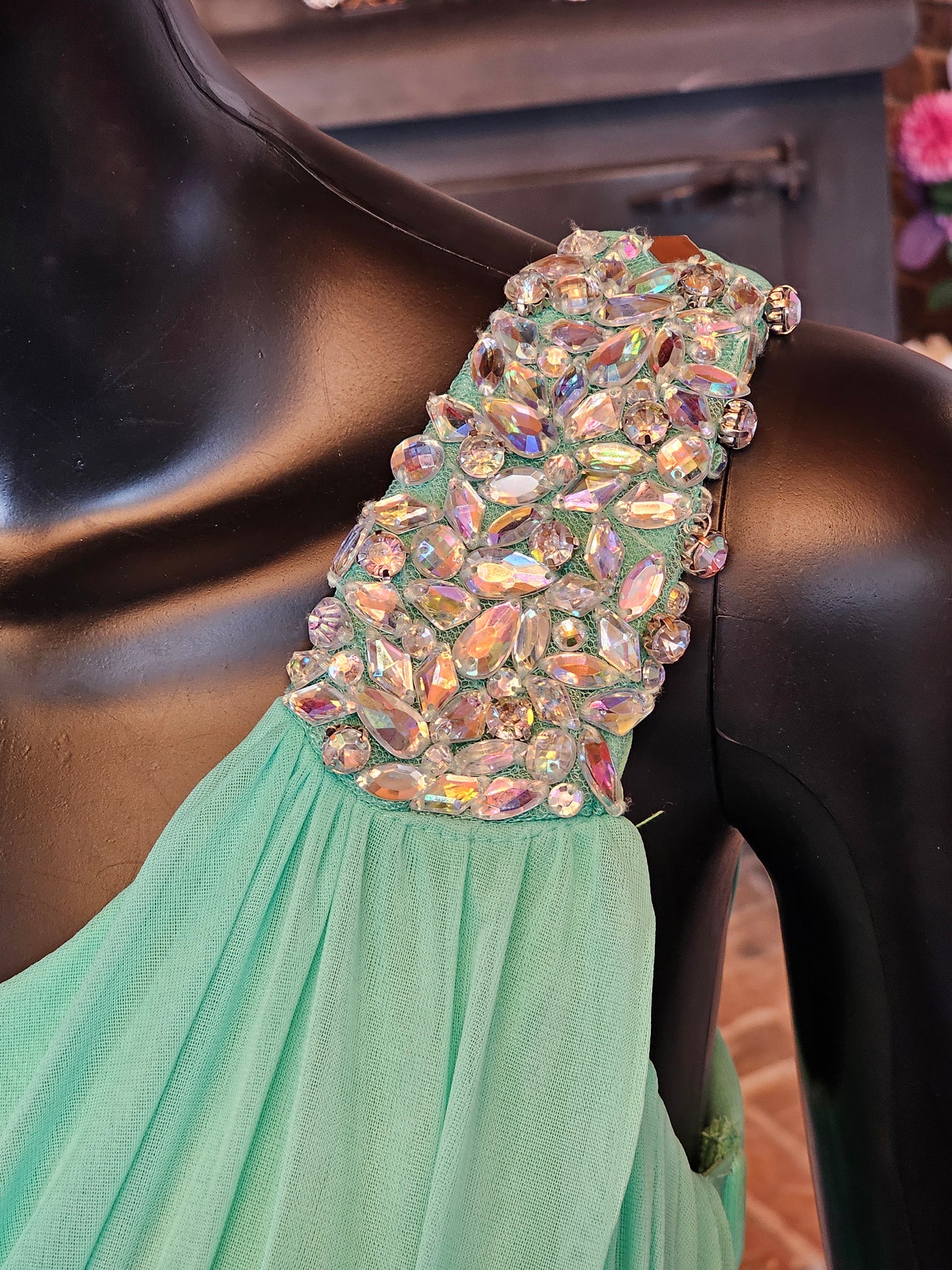 Mint One Shoulder Prom Dress