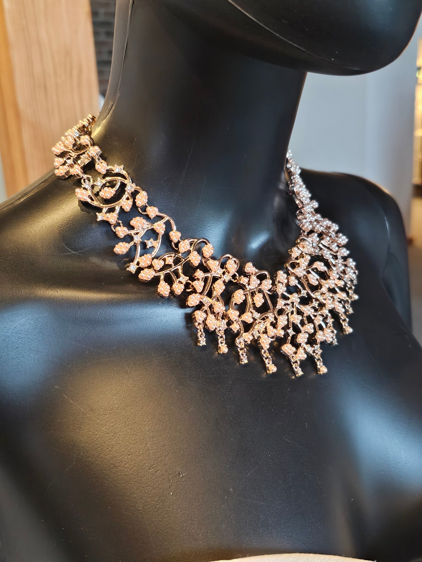 Rose Gold Pearl Vine Collar Necklace