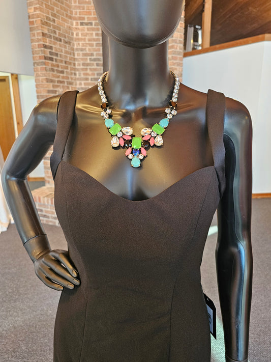 Black Tux Stripe Mori Lee Open Back Full Length Formal Gown