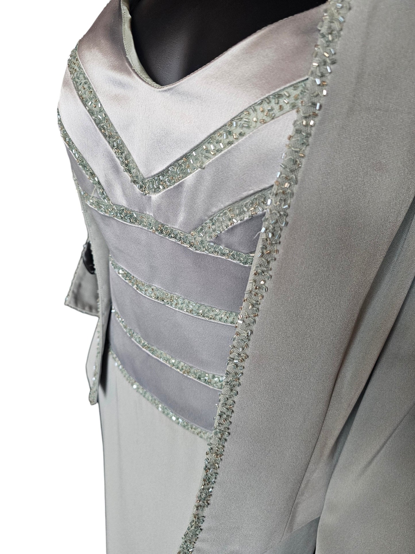 Sage Montage Satin/Crepe Formal Dress W/Jacket