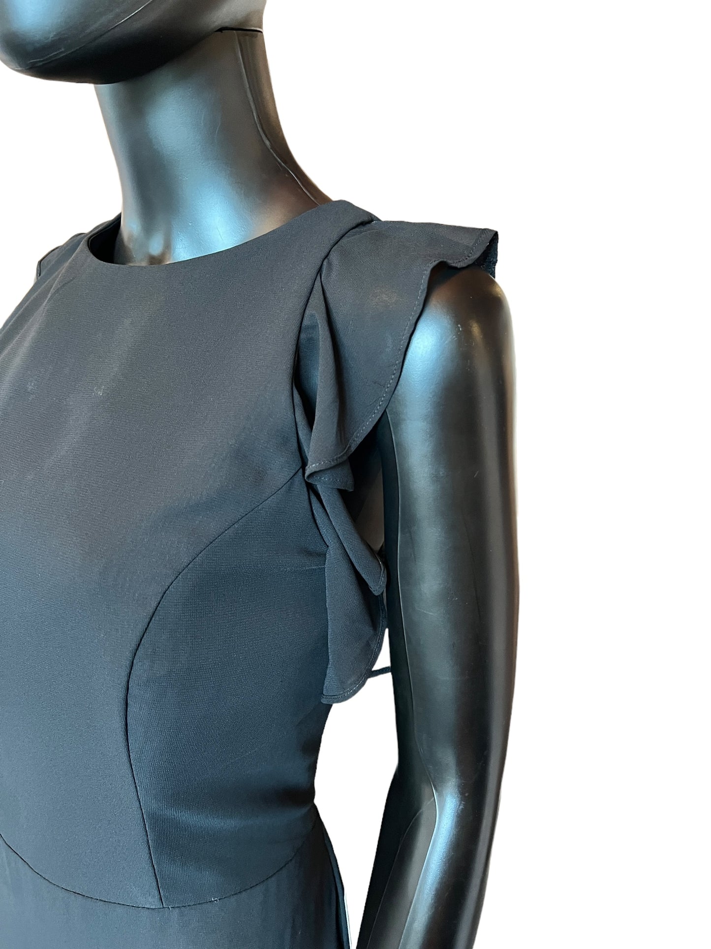 Hayley Paige Black Chiffon Flutter Maxi Formal Dress