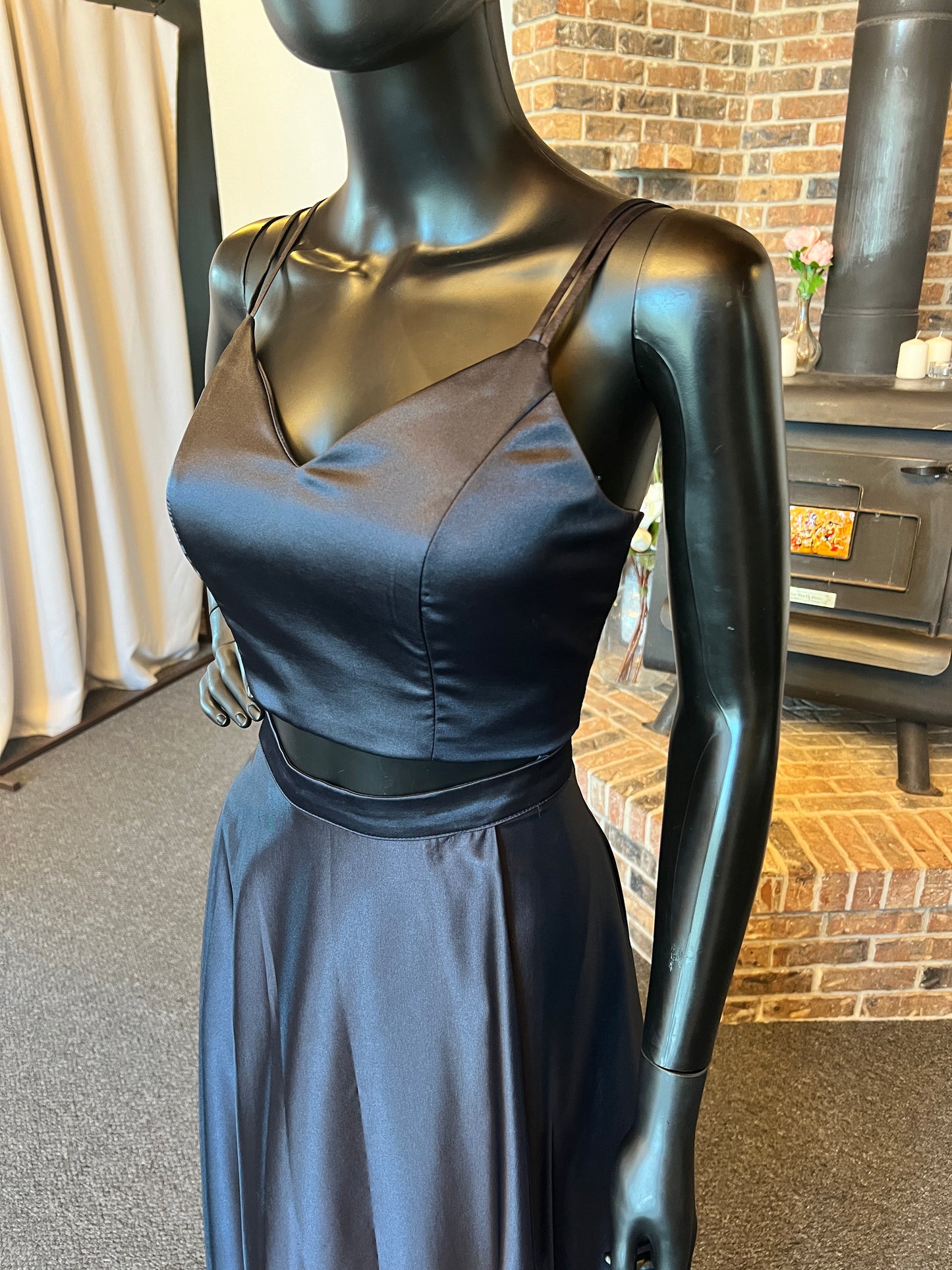 Navy Satin 2-Piece Formal Dress