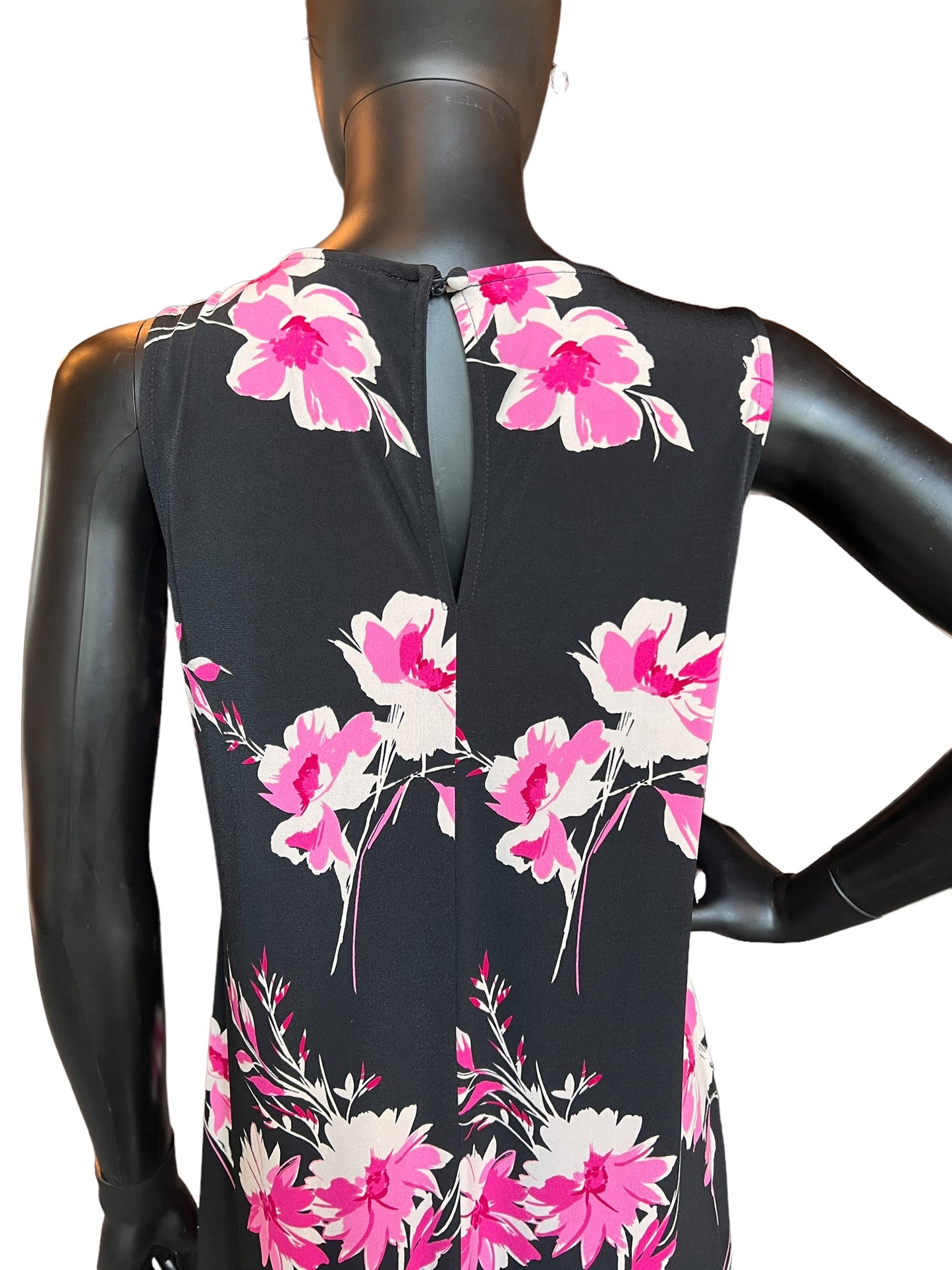 Black/Pink Floral Casual Jersey Dress