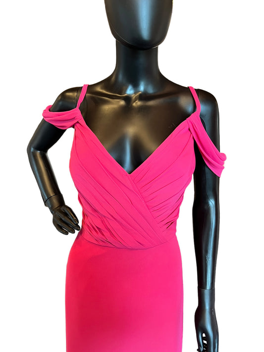 Hayley Paige Flamingo Chiffon Maxi Formal Dress