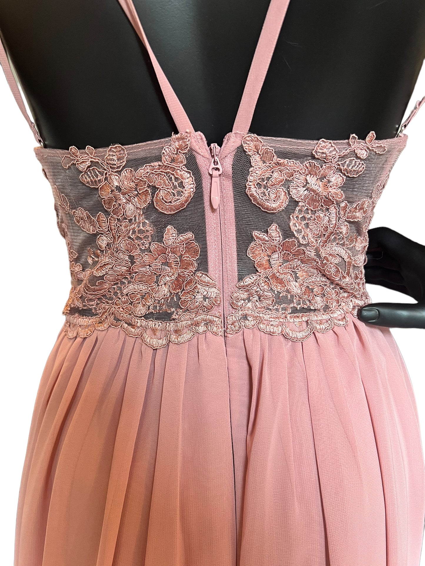 Rose Chiffon Lace Back Azazi Formal Dress