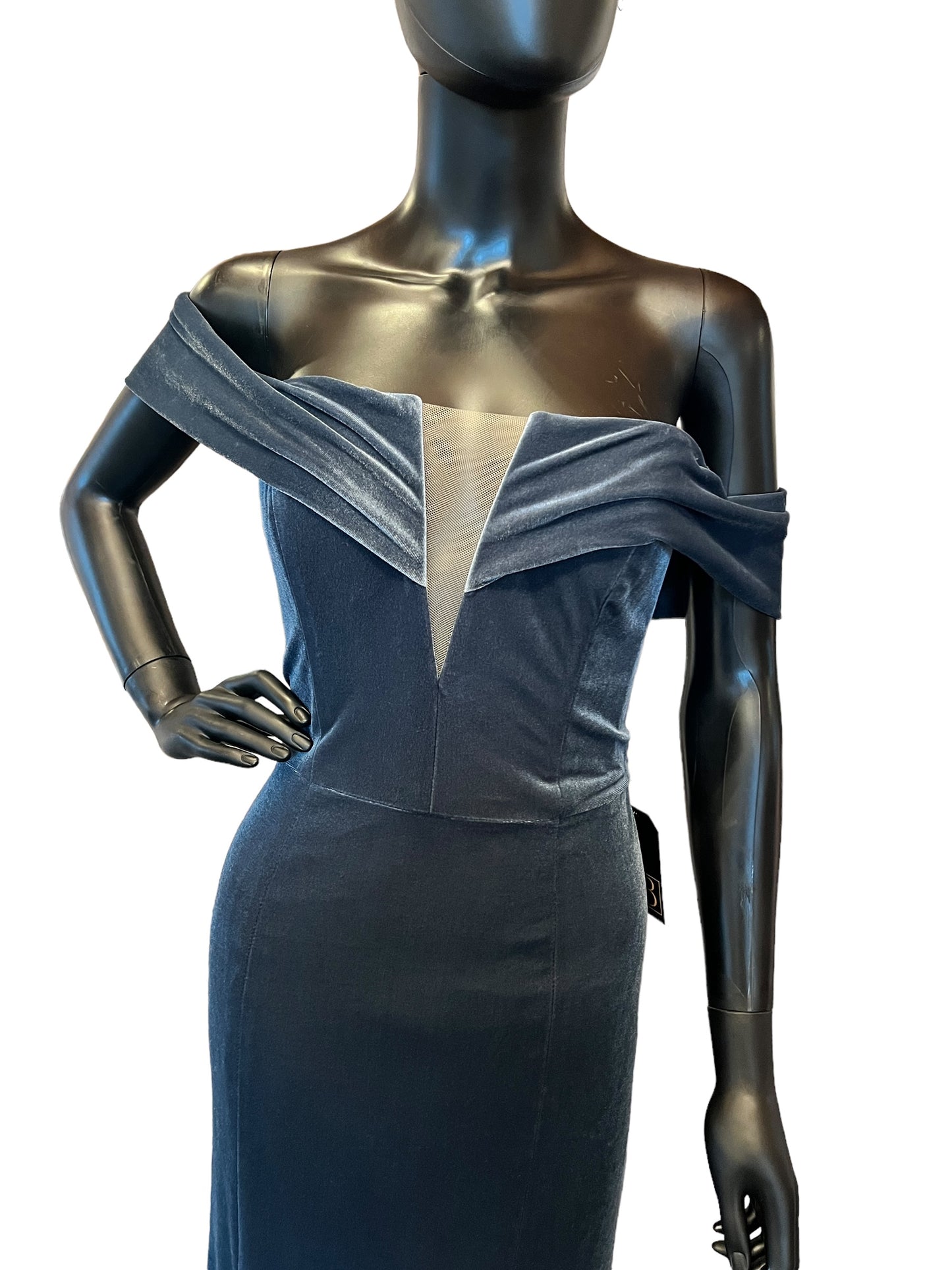 Blue Velvet Drop Sleeve Formal Gown - Watters