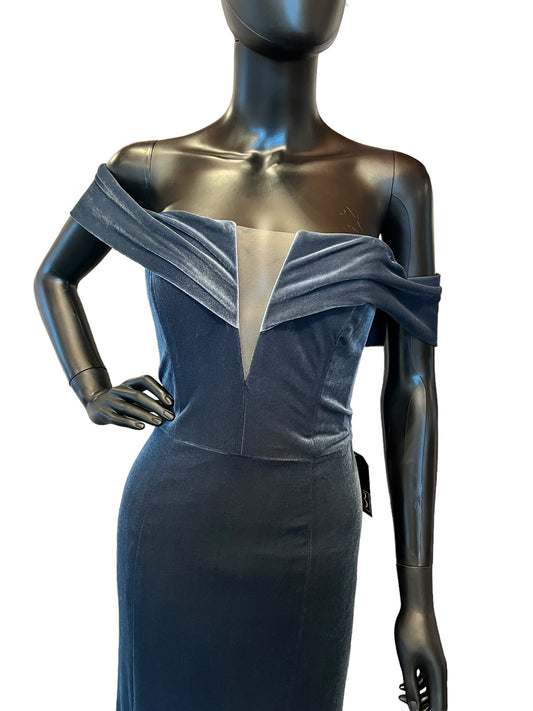Blue Velvet Drop Sleeve Formal Gown - Watters