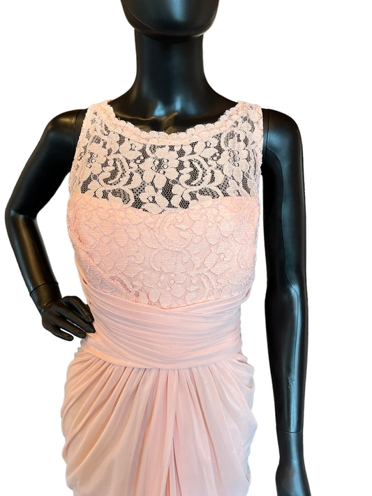 Peach Lace Illusion Neck Dress