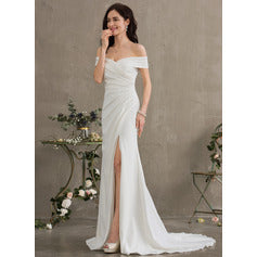 Side Ruched Off Shoulder Wedding Gown