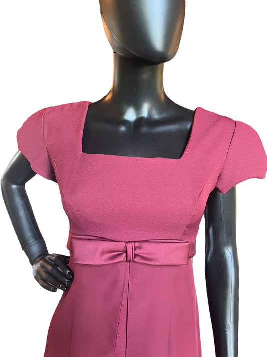 Burgundy Cap Sleeve Bow Front Full Length Formal Gown