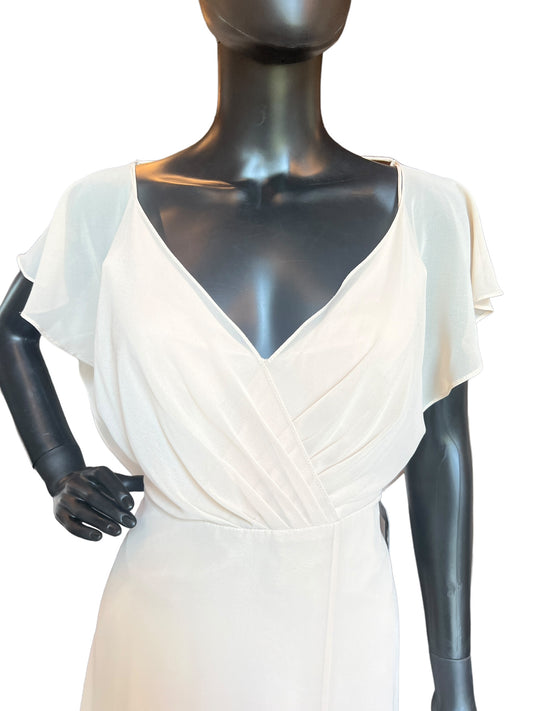 Jenny Yoo Cream Chiffon Flutter Sleeve