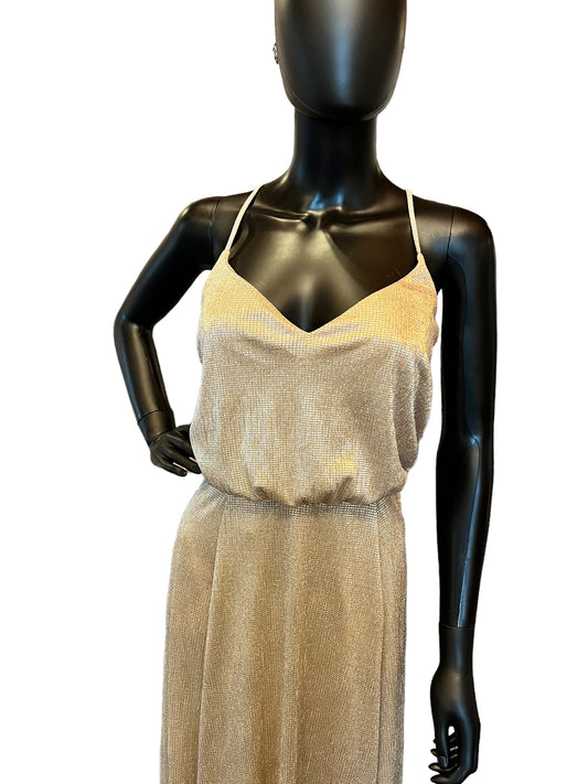 Metallic Spaghetti Sweetheart Blouson Style Full Length Formal Gown - Hayley Paige