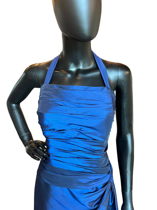 Short Blue Taffeta Halter Dress