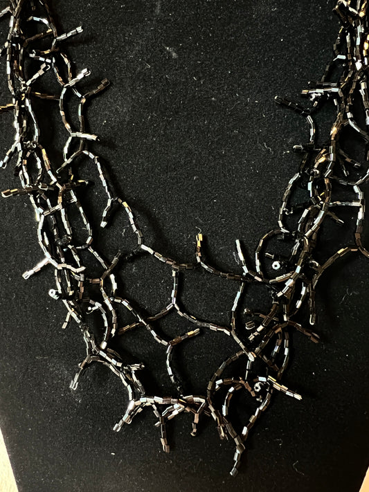 Black Bead Webbing Necklace