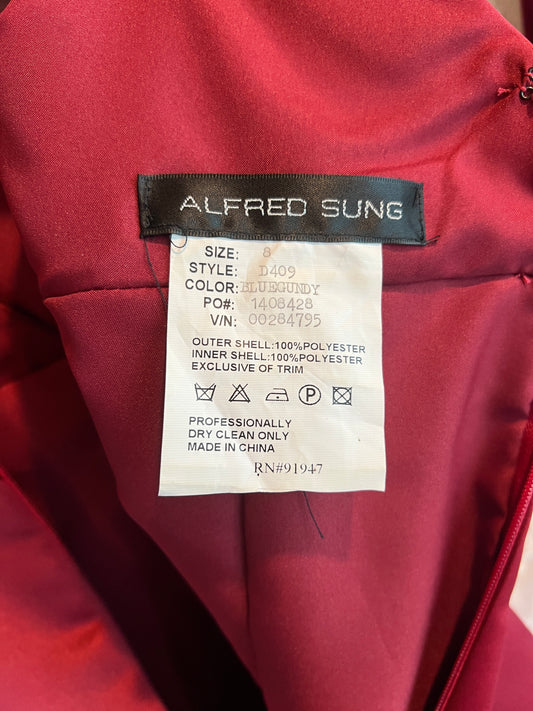 Burgundy V-Neck Cocktail Mid-Length Dress