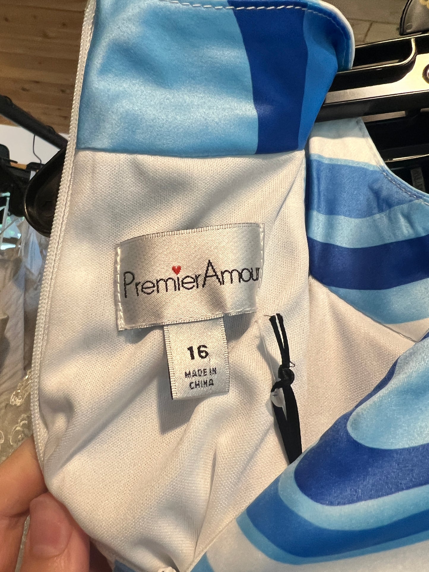 Blue Swirl Satin Halter Mid-Length Dress - NWT Premire Amour