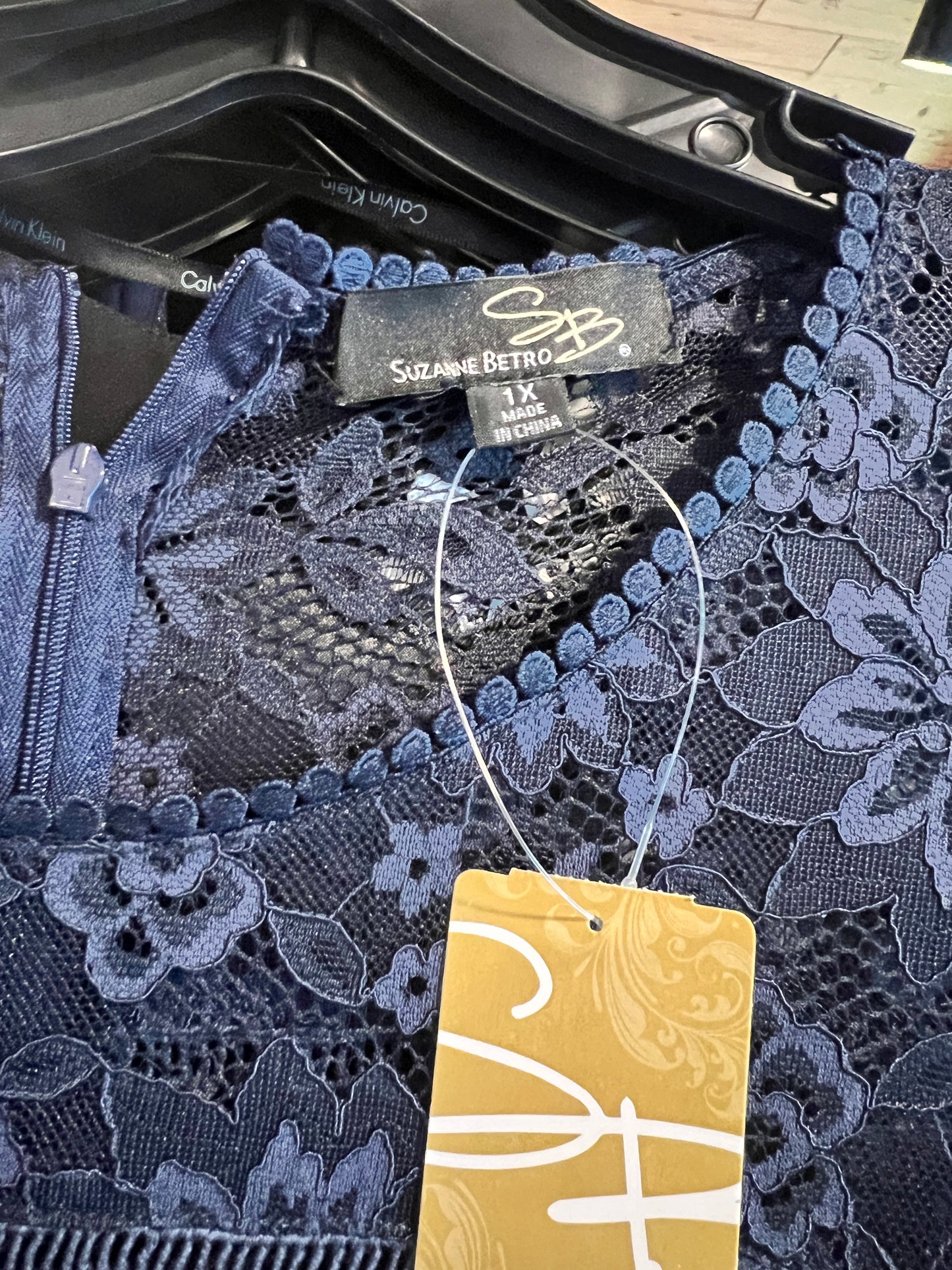 Navy Lace Cocktail Mid-Length Dress