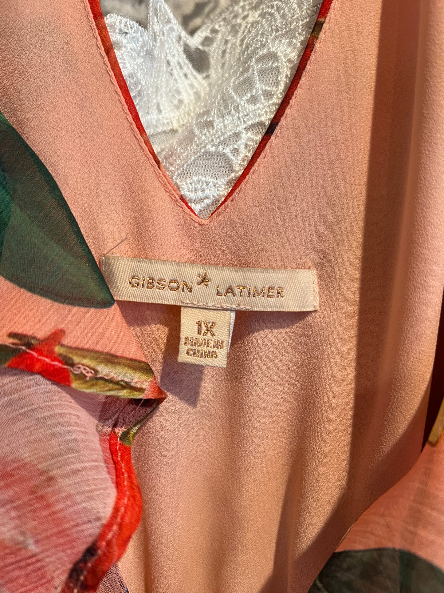 Coral & Floral Print Chiffon Flutter Mid-Length Dress - Gibson & Latimer