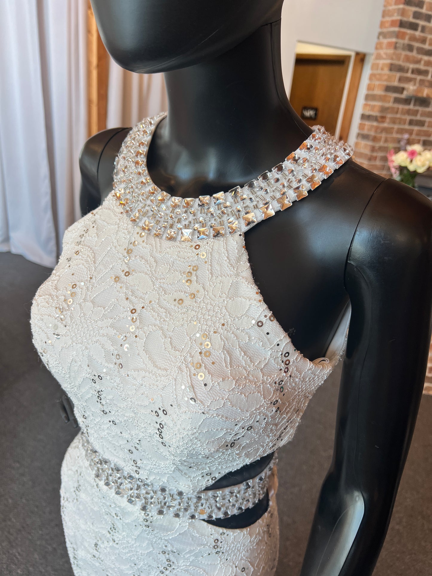 White Lace Sequin Open Dress