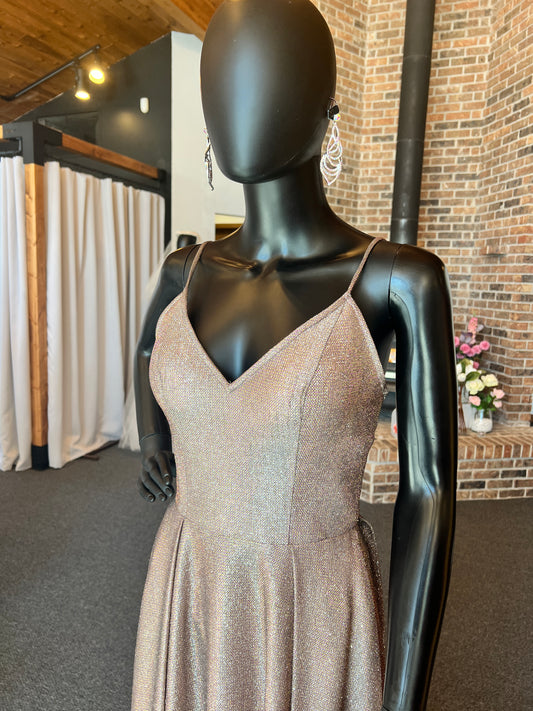 Rose Glitter Spaghetti A-Line Formal Dress