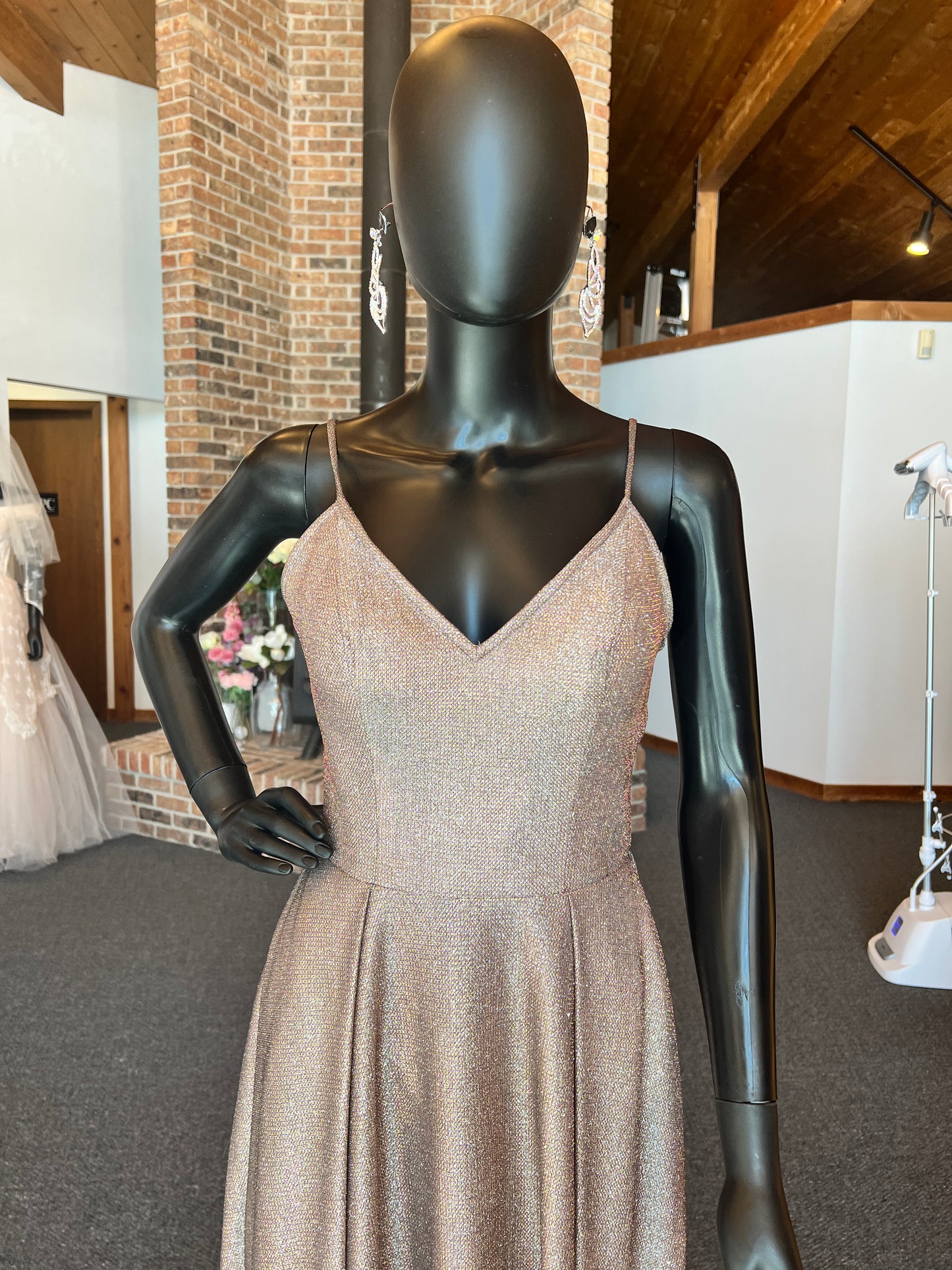 Rose Glitter Spaghetti A-Line Formal Dress