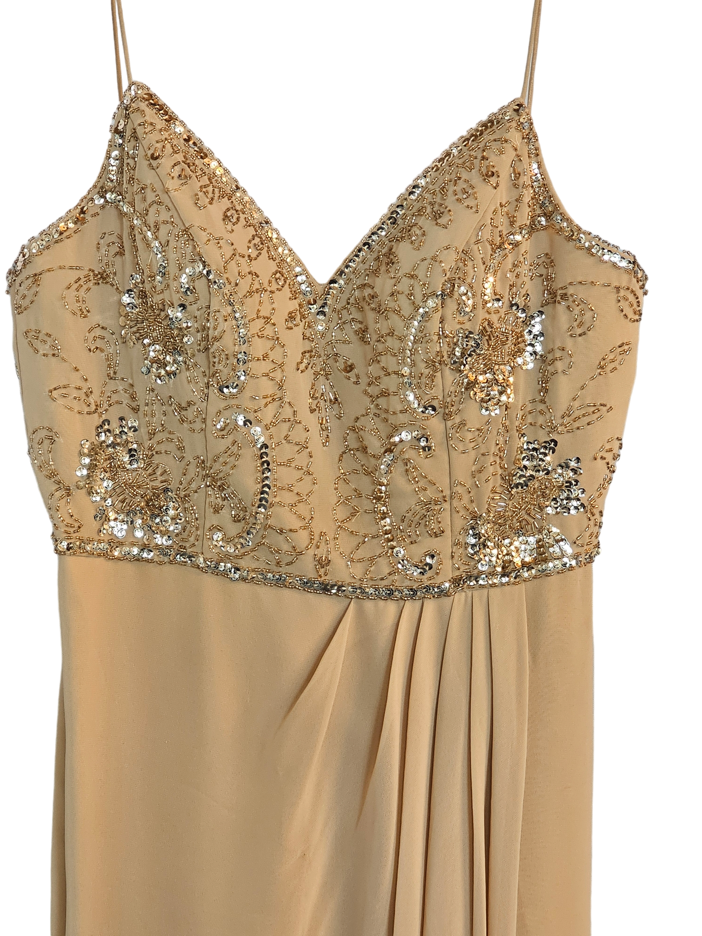 Adrianna Papell Nude Beaded Empire Chiffon Formal Gown