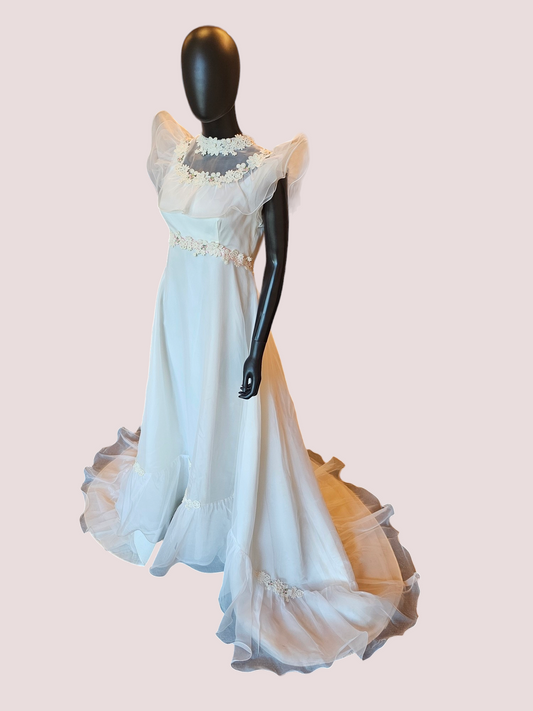 Vintage Pink Floral Flutter Wedding Gown