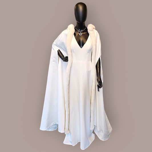 Michelangelo Ivory Satin/Fur Wedding Cape