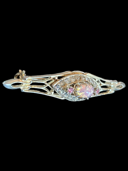 Vintage Gold Pink Opal Pin