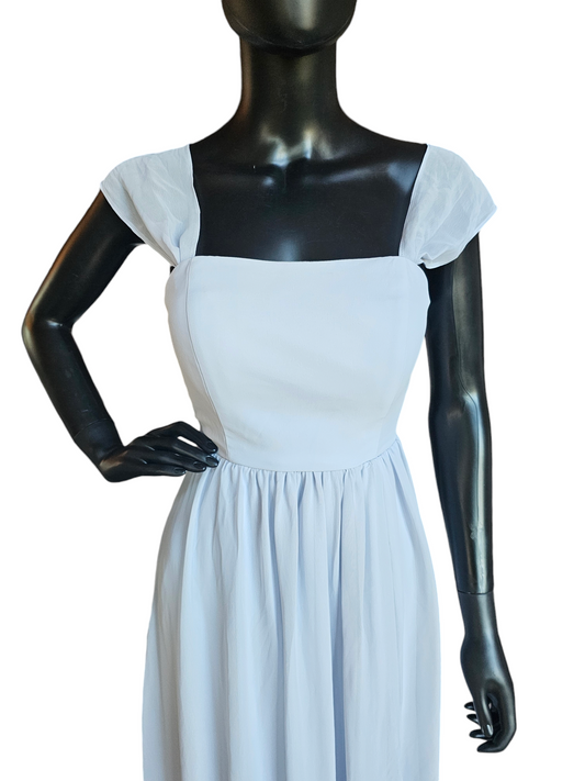 Soft Blue Chiffon Drape Shoulder Formal Dress - Birdey Grey