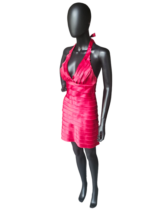 Red Satin Tiered Halter Cocktail Dress - Twenty One