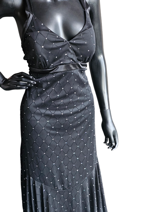 Black Halter Diamond Pattern Cocktail Dress / Party Dress - R&M Richards