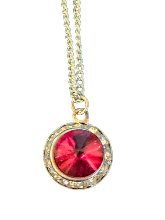 Red Crystal Round Pendant Necklace