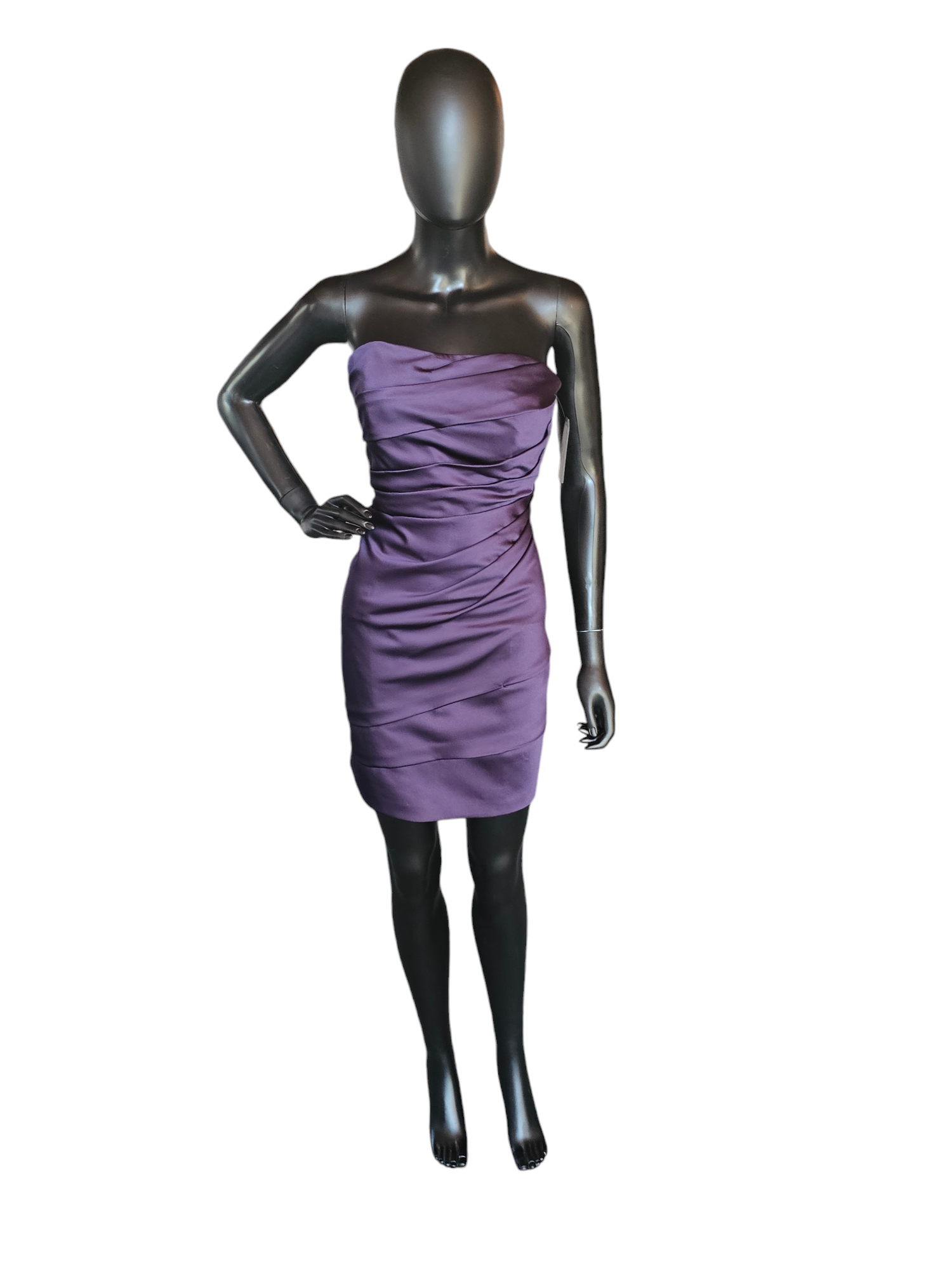 Purple Satin Fitted Strapless Cocktail Dress